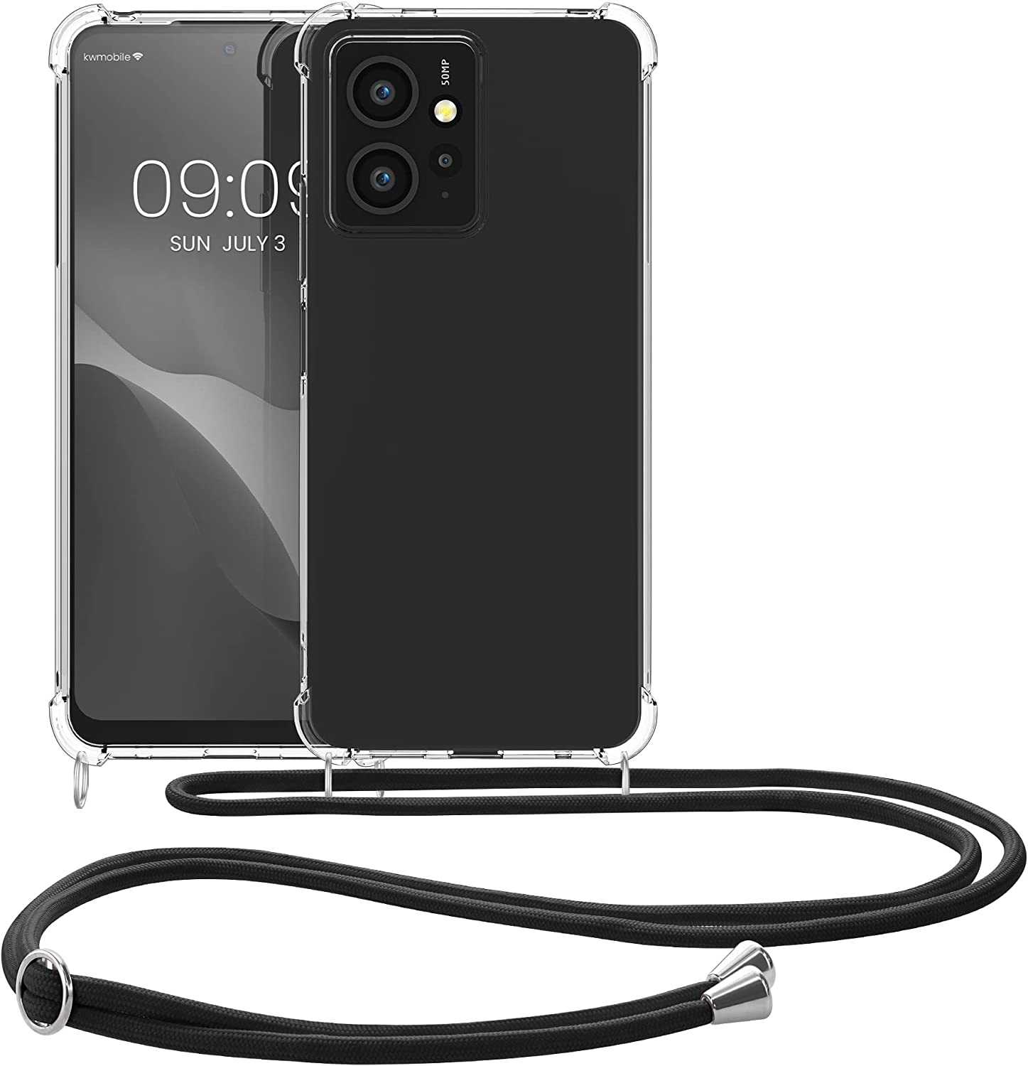 KW Xiaomi Redmi Note 12 4G Θήκη Σιλικόνης TPU με Λουράκι - Διάφανη / Black - 61172.01