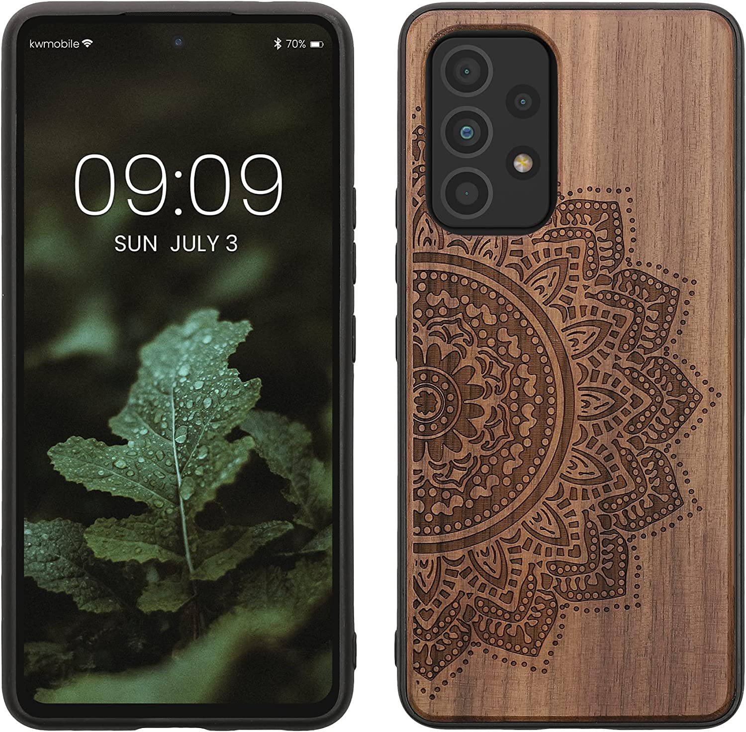 KW Samsung Galaxy A53 5G Θήκη από Φυσικό Ξύλο - Design Semi Flower - Dark Brown - 58317.12