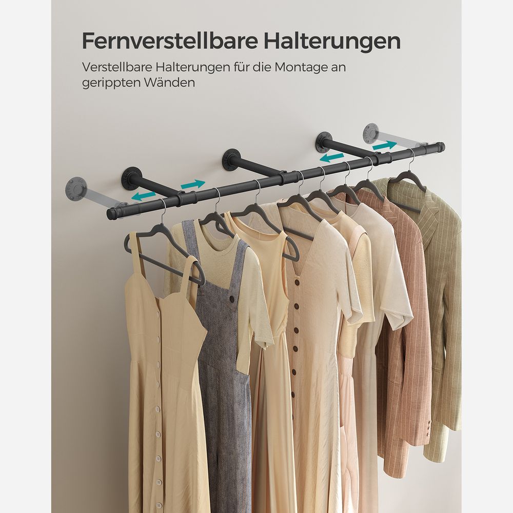 Songmics Επιτοίχια Μεταλλική Ράγα Ρούχων - Black - HSR104B01