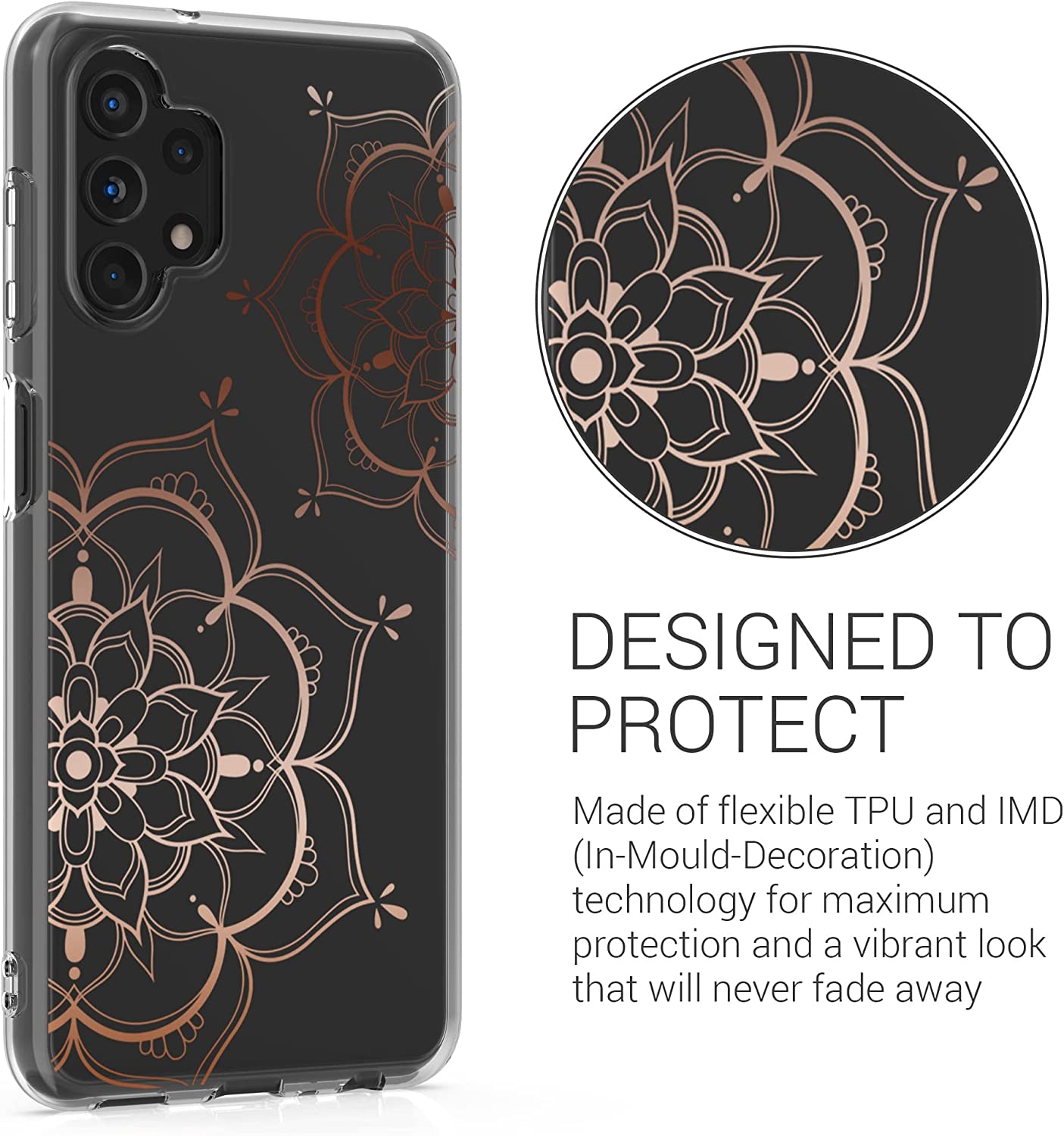 KW Samsung Galaxy A13 4G Θήκη Σιλικόνης TPU Design Flowers Twins - Rose Gold - Διάφανη - 58797.02
