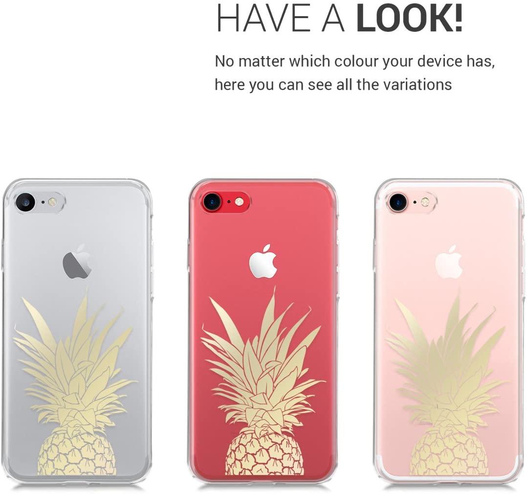KW iPhone SE 2022 / SE 2020 / 7 / 8 Θήκη Σιλικόνης TPU Design Pineapple Shrub - Gold - Διάφανη - 39459.17