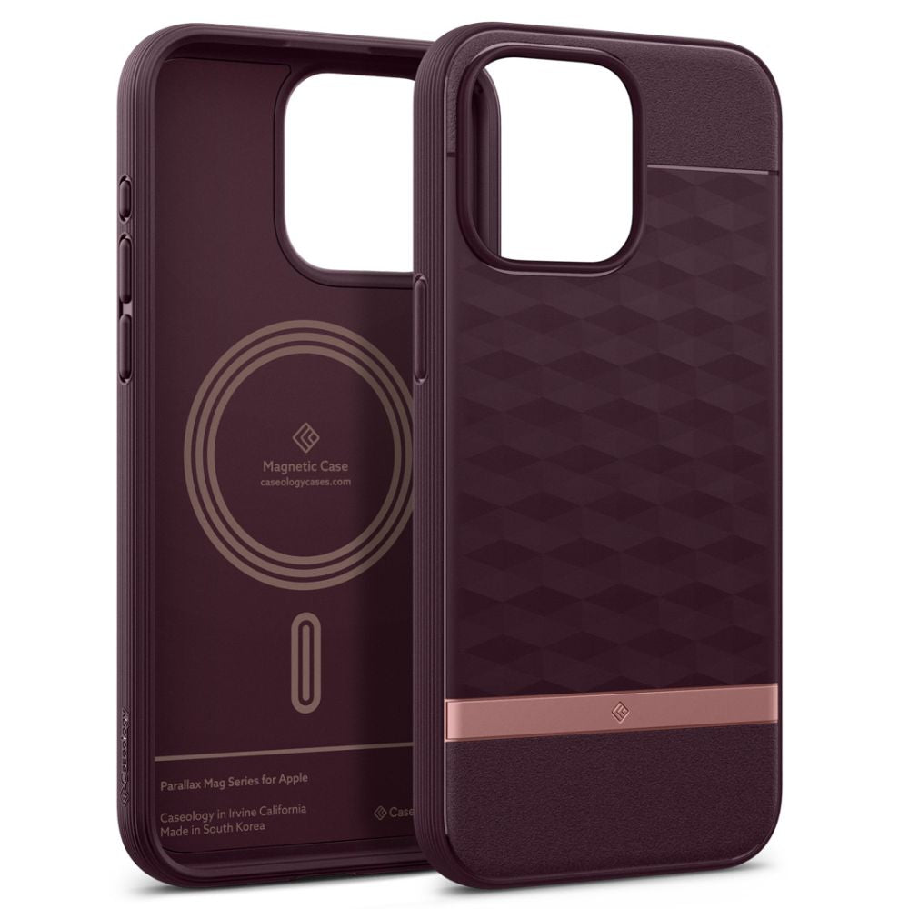 Caseology iPhone 15 Pro Max Parallax Mag Θήκη Σιλικόνης με Σκληρό Πλαίσιο και MagSafe - Burgundy