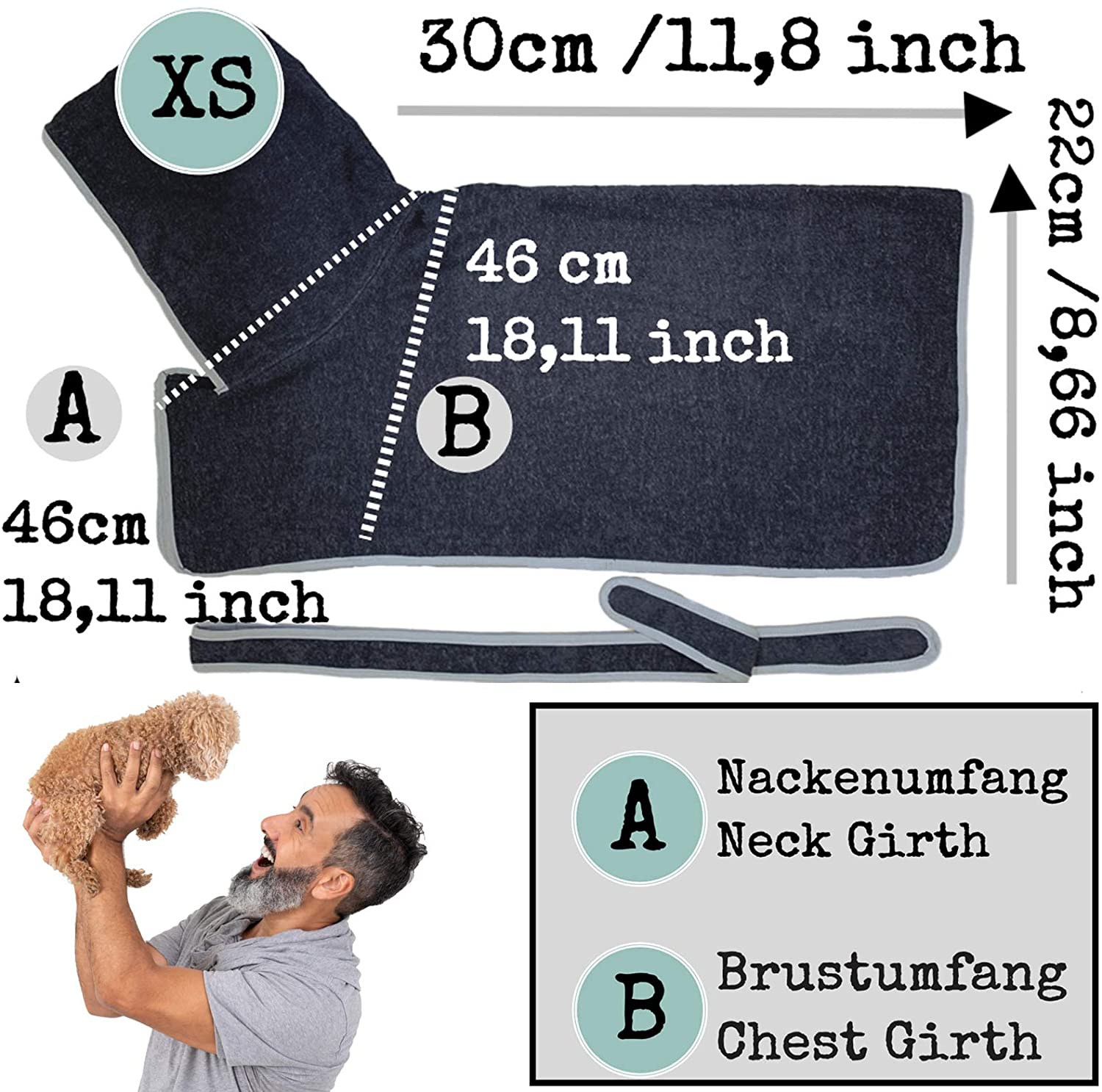 HOMELEVEL Μπουρνούζι Σκύλου - Extra Small - Anthracite / Gray - 54844.73.32