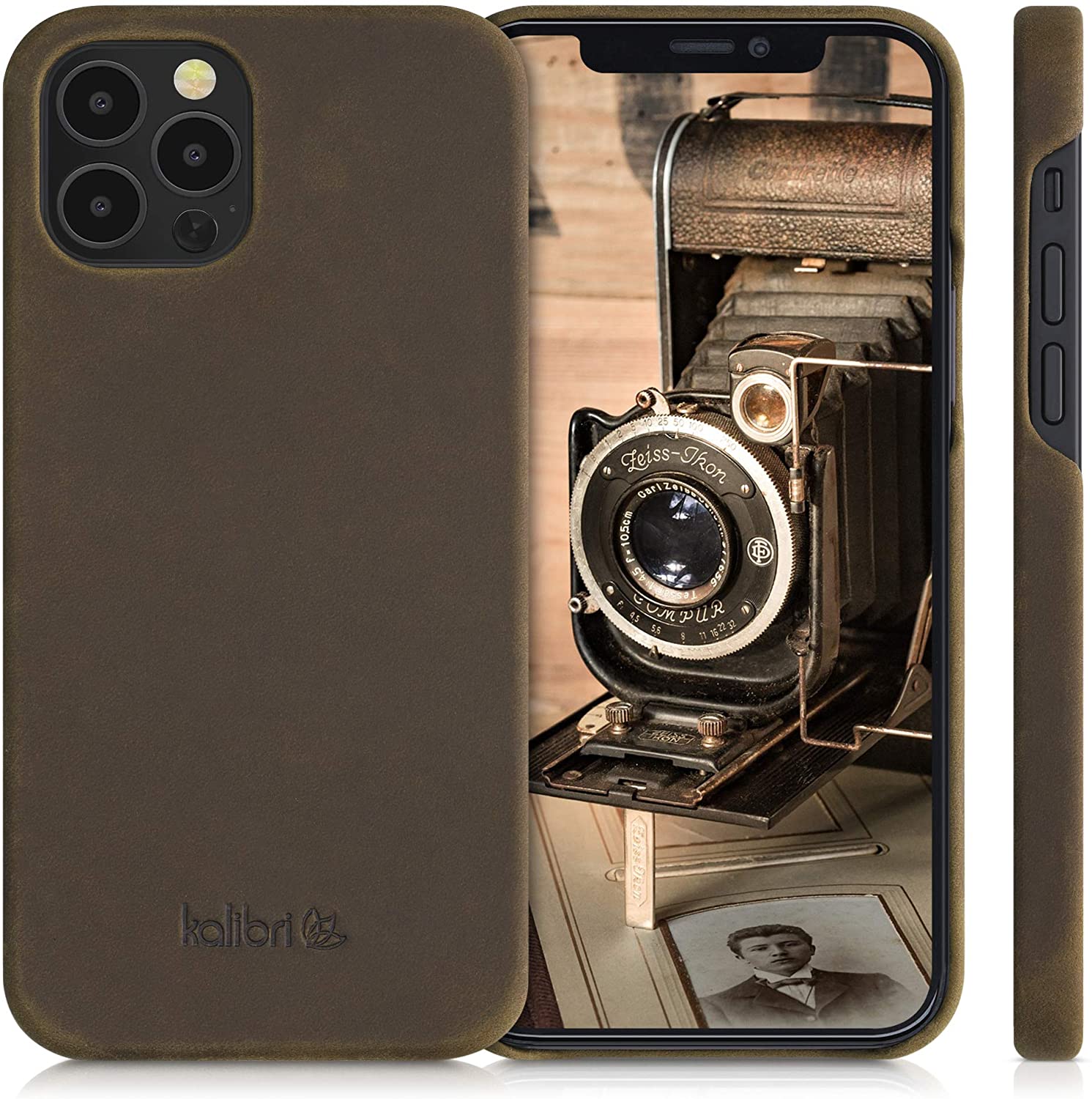 Kalibri iPhone 12 / 12 Pro Σκληρή Θήκη με Επένδυση Γνήσιου Δέρματος - Brown - 52750.05