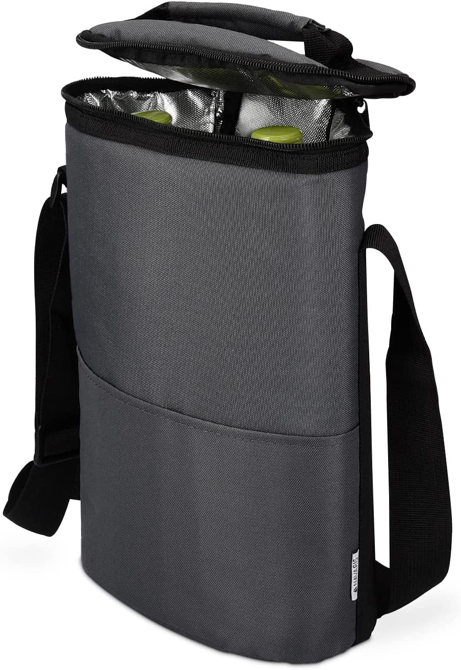 Navaris Cool Bag Ισοθερμική Τσάντα με 2 Θήκες για Μπουκάλια Κρασιού - Grey - 46163.25