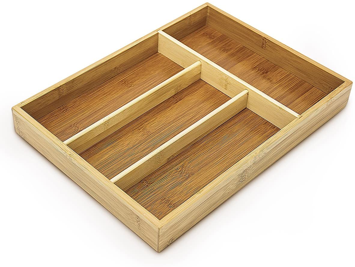 Relaxdays Ξύλινη Θήκη Συρταριού για Μαχαιροπίρουνα με 4 Διαμερίσματα - Brown - 4052025188863