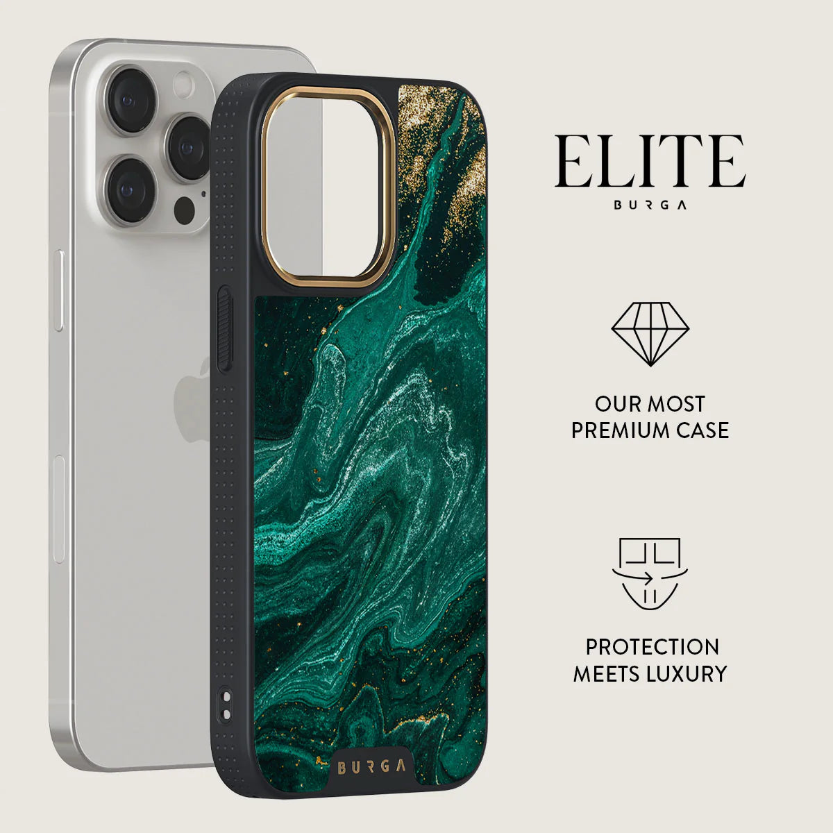 Burga iPhone 15 Pro Elite Σκληρή Θήκη - Gold - Emerald Pool