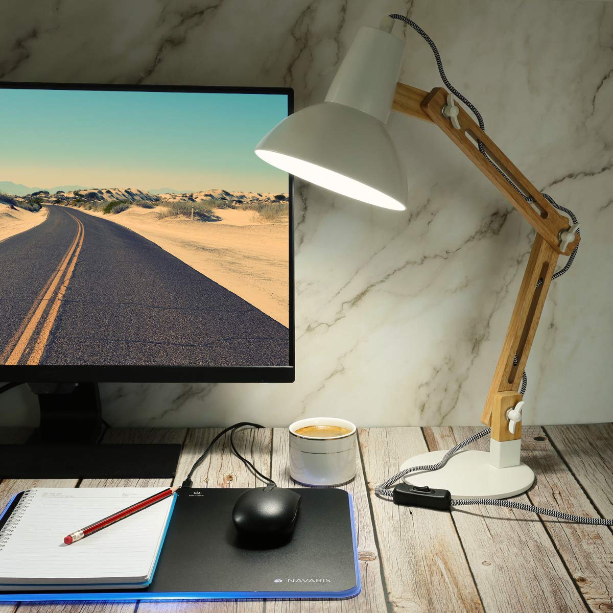 Navaris Wooden Desk Lamp Επιτραπέζιο Φωτιστικό από Ξύλο - Brown / White - 49125.02