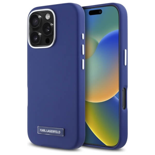 Karl Lagerfeld iPhone 16 Pro Max - FW Metal Plate - MagSafe Σκληρή Θήκη με Επένδυση Συνθετικού Δέρματος - Blue - KLHMP16XPGMSRPB
