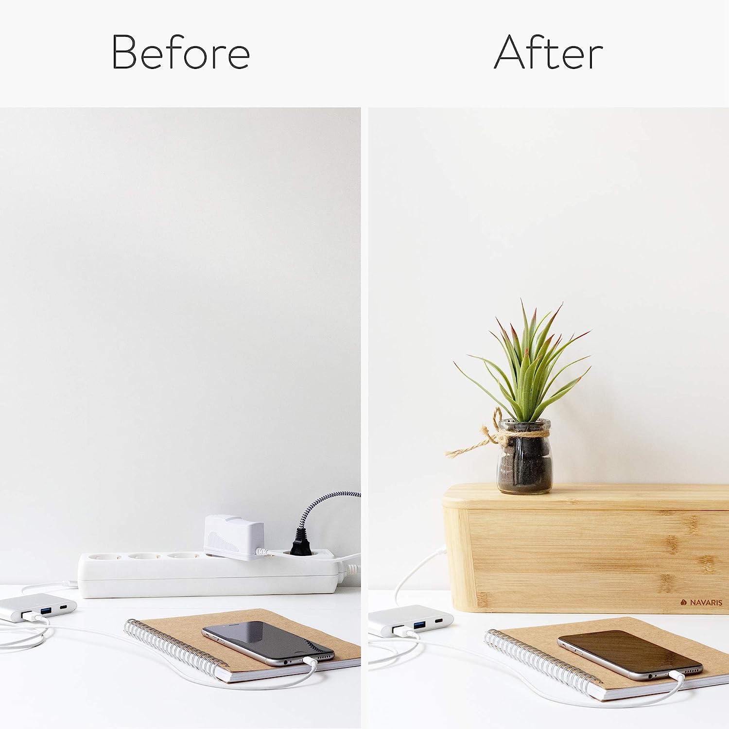 Navaris Κουτί Οργάνωσης Καλωδίων με Καπάκι - Bamboo - 52804.01