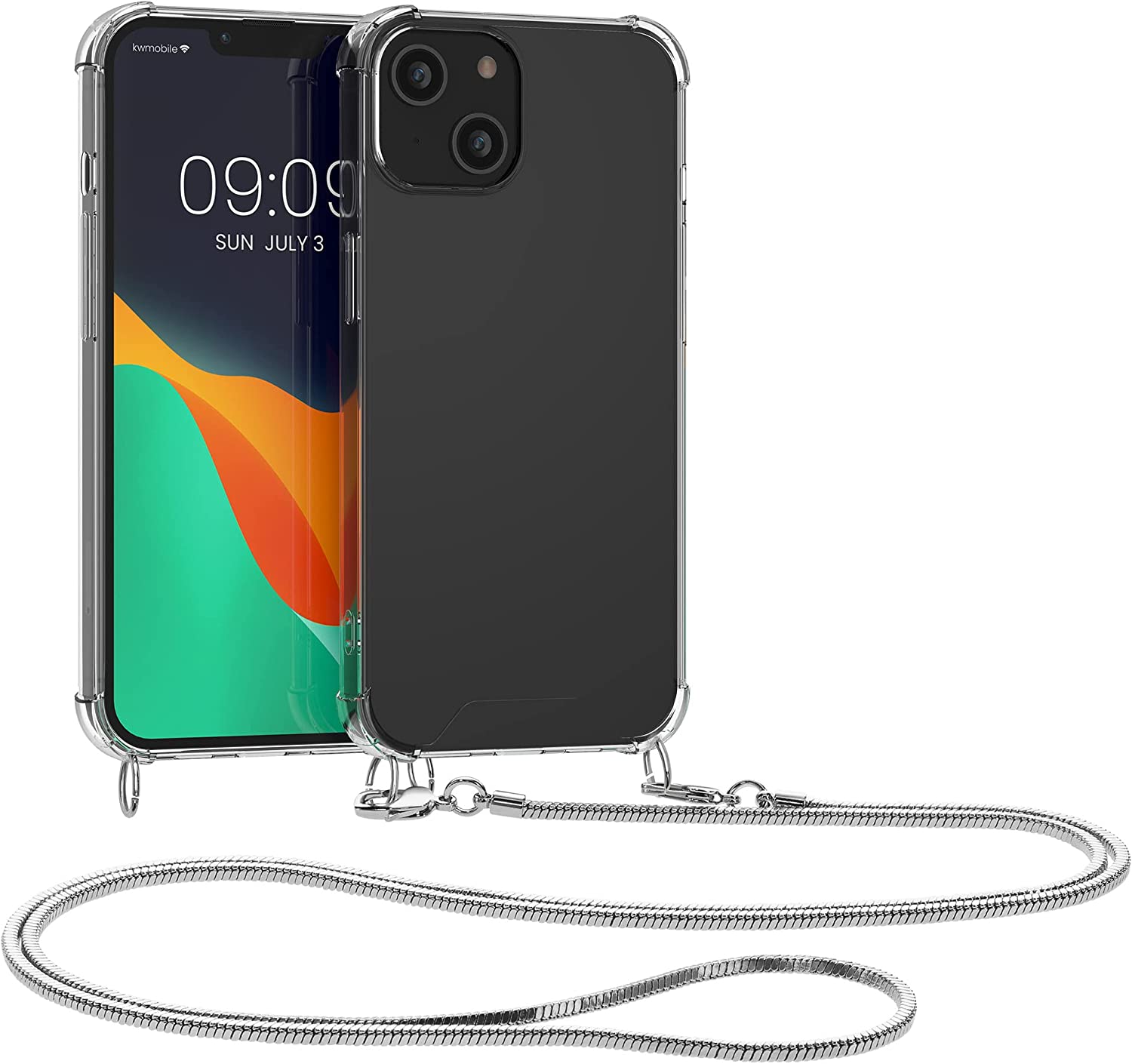 KW iPhone 14 Θήκη Σιλικόνης TPU με Μεταλλικό Λουράκι - Διάφανη / Silver - 59101.35