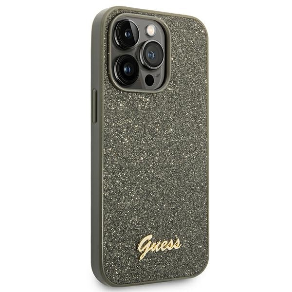 Guess iPhone 14 Pro Max Glitter Script Σκληρή Θήκη με Πλαίσιο Σιλικόνης - Green - GUHCP14XHGGSHN