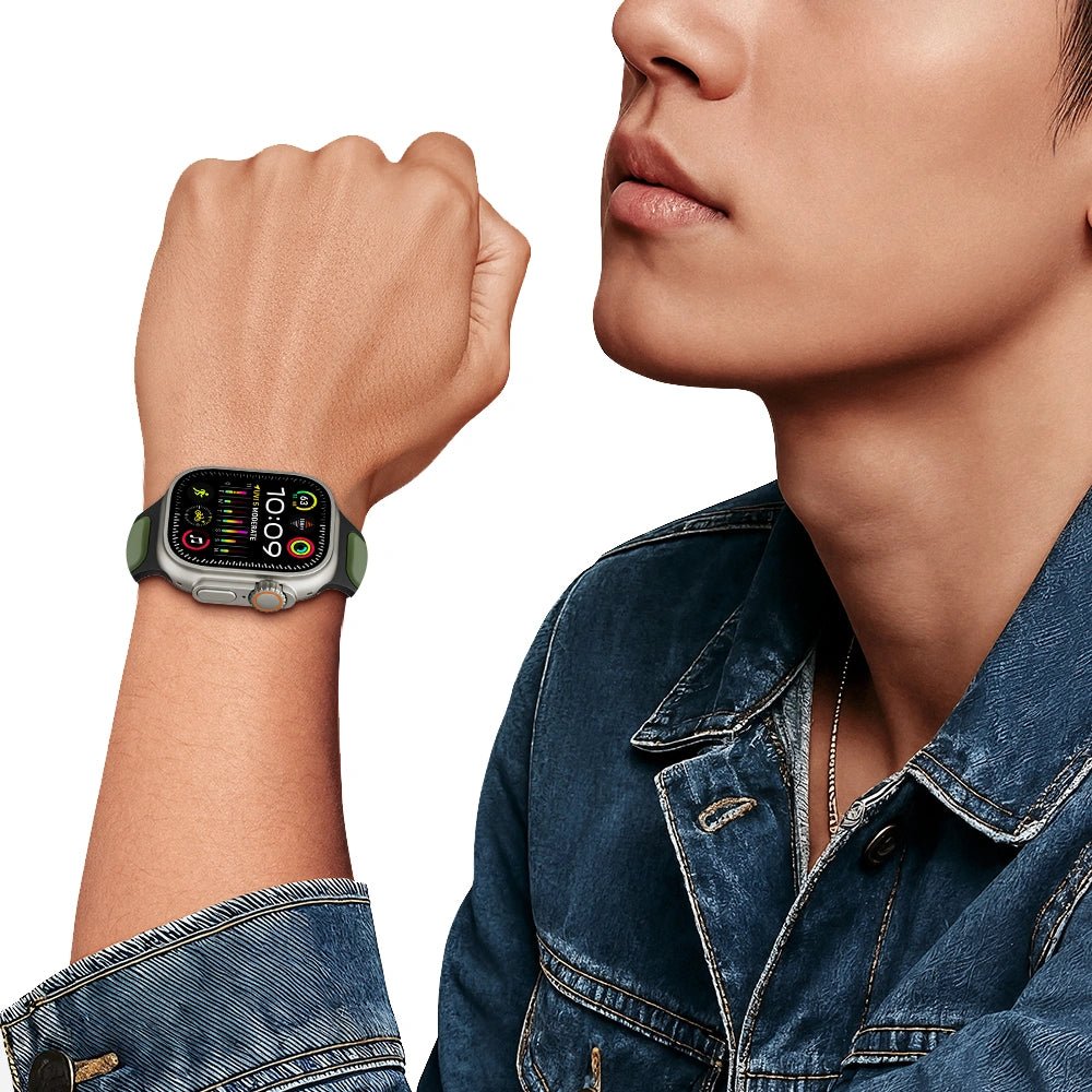 Tech - Protect Λουράκι Apple Watch 8/9/10/11 - SE (1/2/3) - Ultra (1/2/3) – 44/45/46/49mm - IconBand Line - Λαστιχένιο - Black / Green