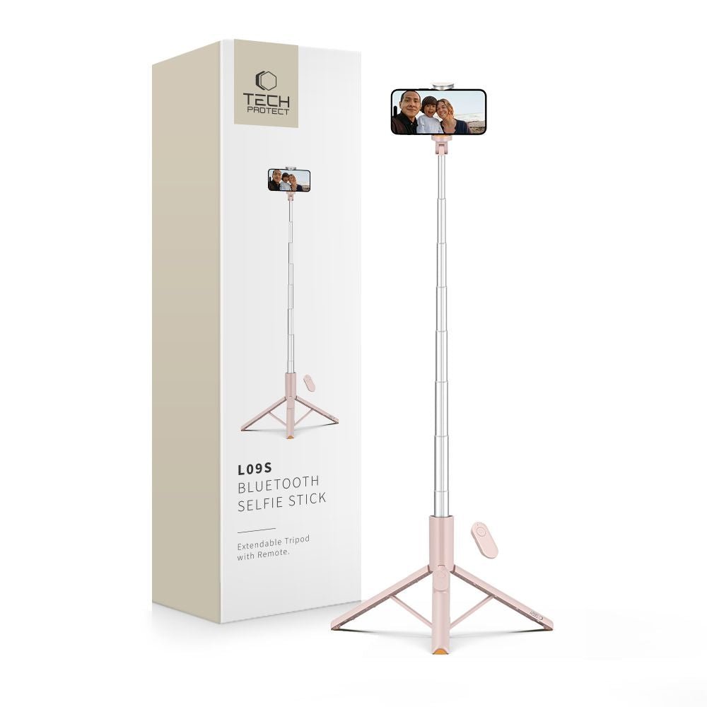 Tech - Protect Ασύρματο Bluetooth Selfie Stick με Τρίποδο και Τηλεχειριστήριο - L09S - Pink