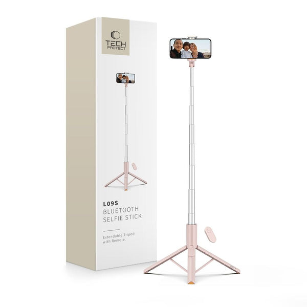 Tech - Protect Ασύρματο Bluetooth Selfie Stick με Τρίποδο και Τηλεχειριστήριο - L09S - Pink