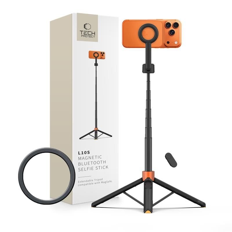 Tech - Protect Ασύρματο MagSafe Bluetooth Selfie Stick με Τρίποδο και Τηλεχειριστήριο - L10S - Black / Orange