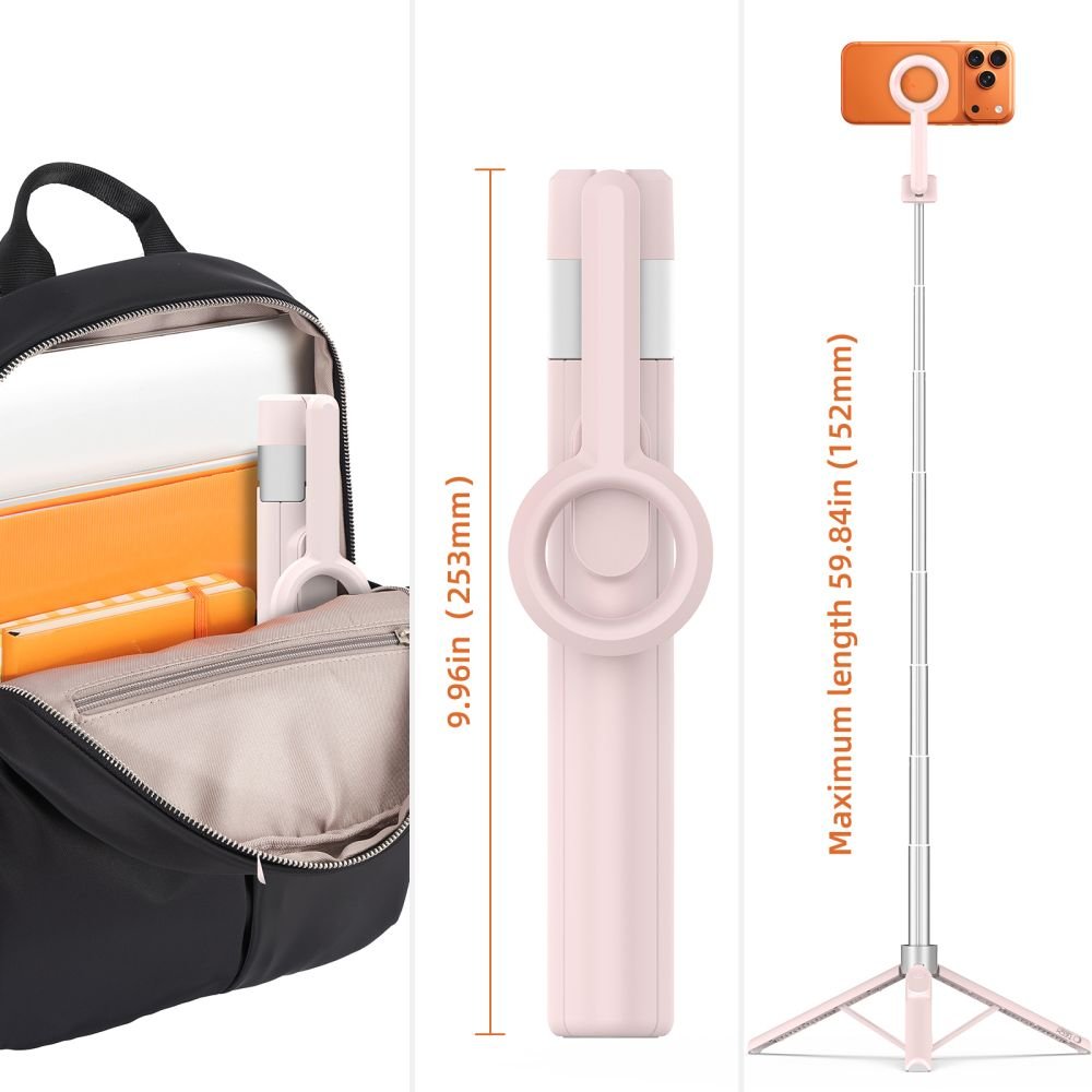 Tech - Protect Ασύρματο MagSafe Bluetooth Selfie Stick με Τρίποδο και Τηλεχειριστήριο - L10S - Pink / Grey