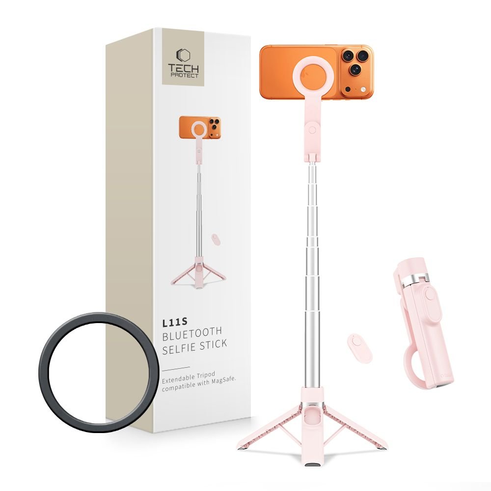 Tech-Protect Ασύρματο MagSafe Bluetooth Selfie Stick με Τρίποδο και Τηλεχειριστήριο - L11S - Pink