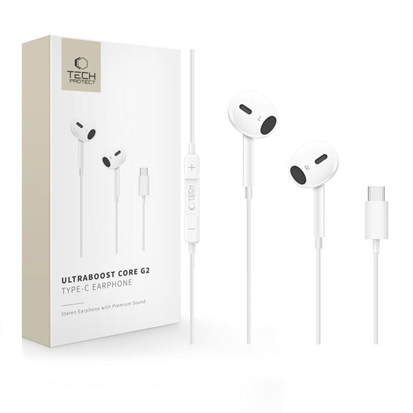 Tech - Protect Ενσύρματα Handsfree Ακουστικά με Βύσμα Type - C - Ultraboost Core G2 - White