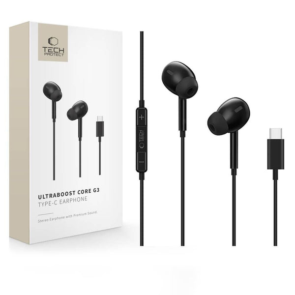 Tech-Protect Ενσύρματα Handsfree Ακουστικά με Βύσμα Type-C - Ultraboost Core G3 - Black