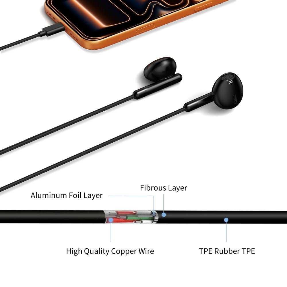 Tech-Protect Ενσύρματα Handsfree Ακουστικά με Βύσμα Type-C - Ultraboost Core G4 - Black
