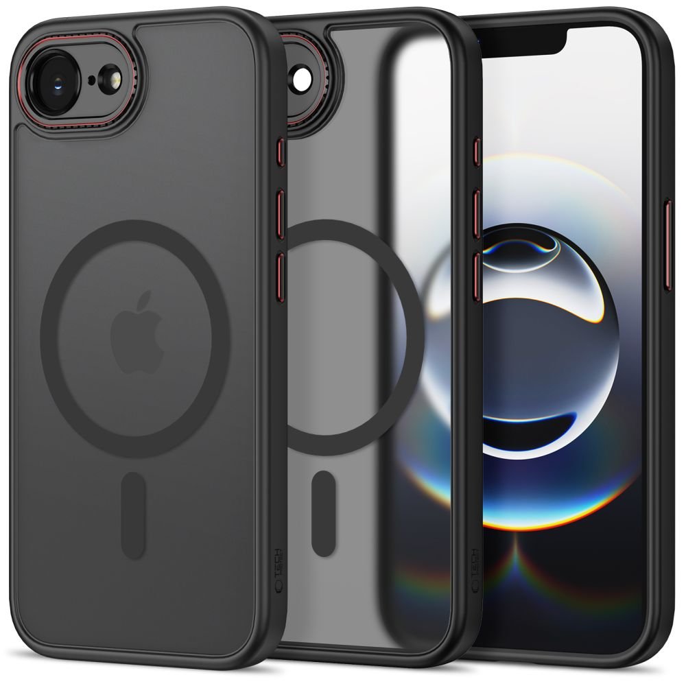 Tech - Protect iPhone 16e / iPhone 17e - Σκληρή Θήκη με Πλαίσιο Σιλικόνης - MagCam MagSafe - Matte Black / Red