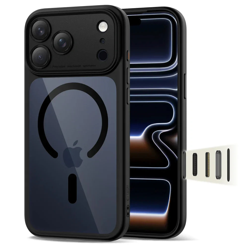 Tech-Protect iPhone 17 Pro - MagPeak MagSafe CC - Σκληρή Θήκη με Πλαίσιο Σιλικόνης - Black / Clear - likebrands.gr