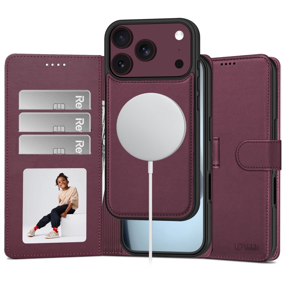 Tech-Protect iPhone 17 Pro Max / iPhone 18 Pro Max - Θήκη Πορτοφόλι Stand από Δερματίνη με Αποσπώμενη θήκη MagSafe - Mulberry
