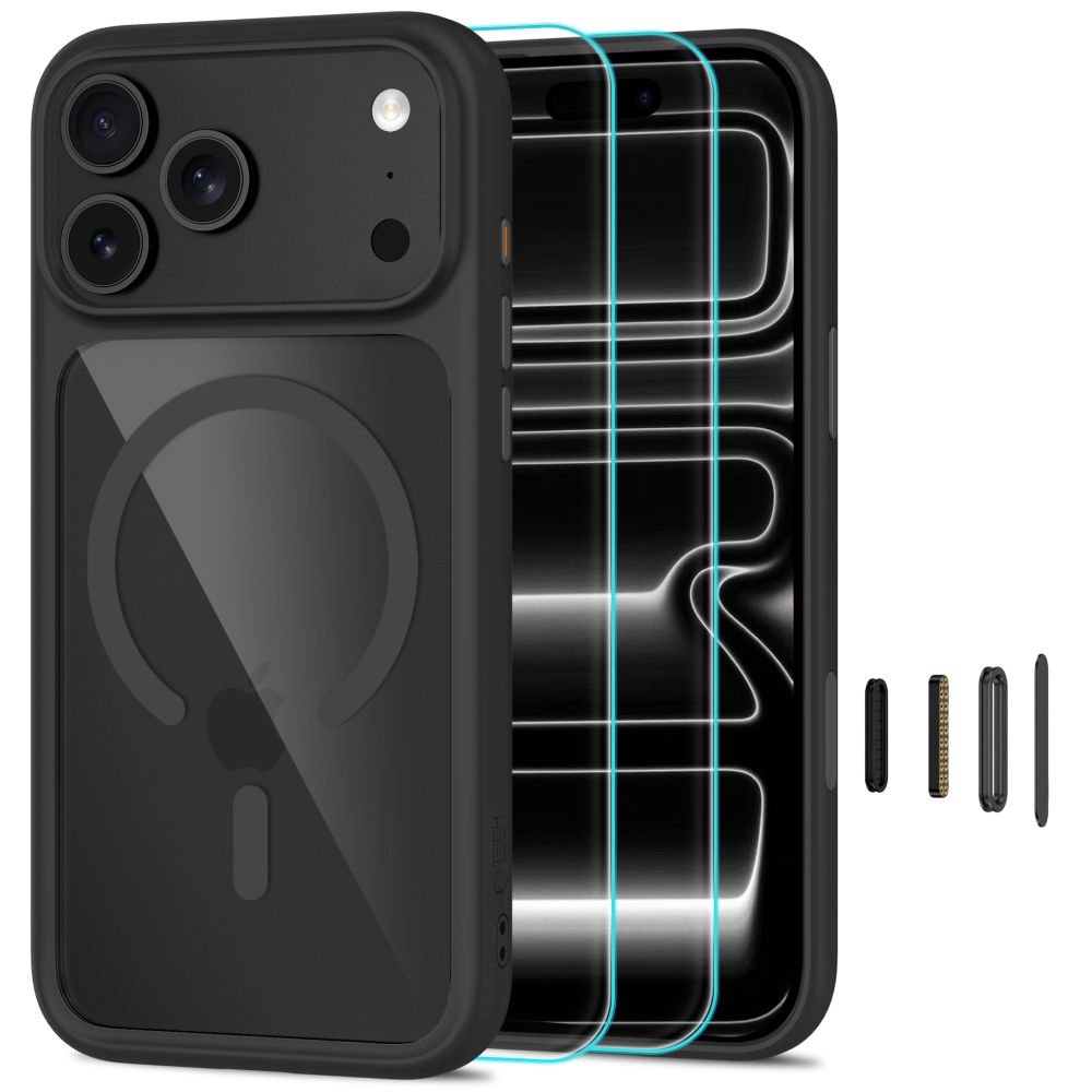 Tech-Protect iPhone 18 Pro / iPhone 17 Pro - Σκληρή Θήκη με Πλαίσιο Σιλικόνης MagSafe και 2 Αντιχαρακτικά Γυαλιά Οθόνης - MagOne CC - Black / Clear