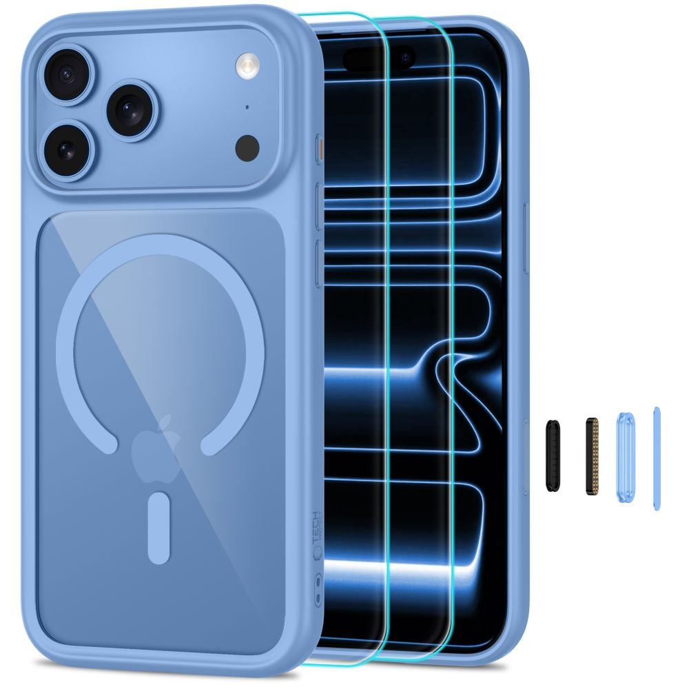 Tech-Protect iPhone 18 Pro / iPhone 17 Pro - Σκληρή Θήκη με Πλαίσιο Σιλικόνης MagSafe και 2 Αντιχαρακτικά Γυαλιά Οθόνης - MagOne CC - Light Blue / Clear