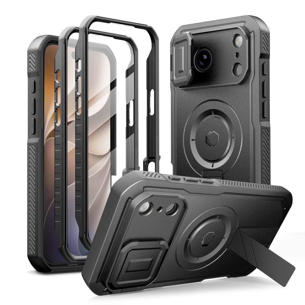 Tech-Protect iPhone 18 Pro / iPhone 17 Pro - Θήκη 360 Full Body MagSafe με Προστασία για την Οθόνη και την Κάμερα και Stand - Kevlar MagSafe 2-Set - Black