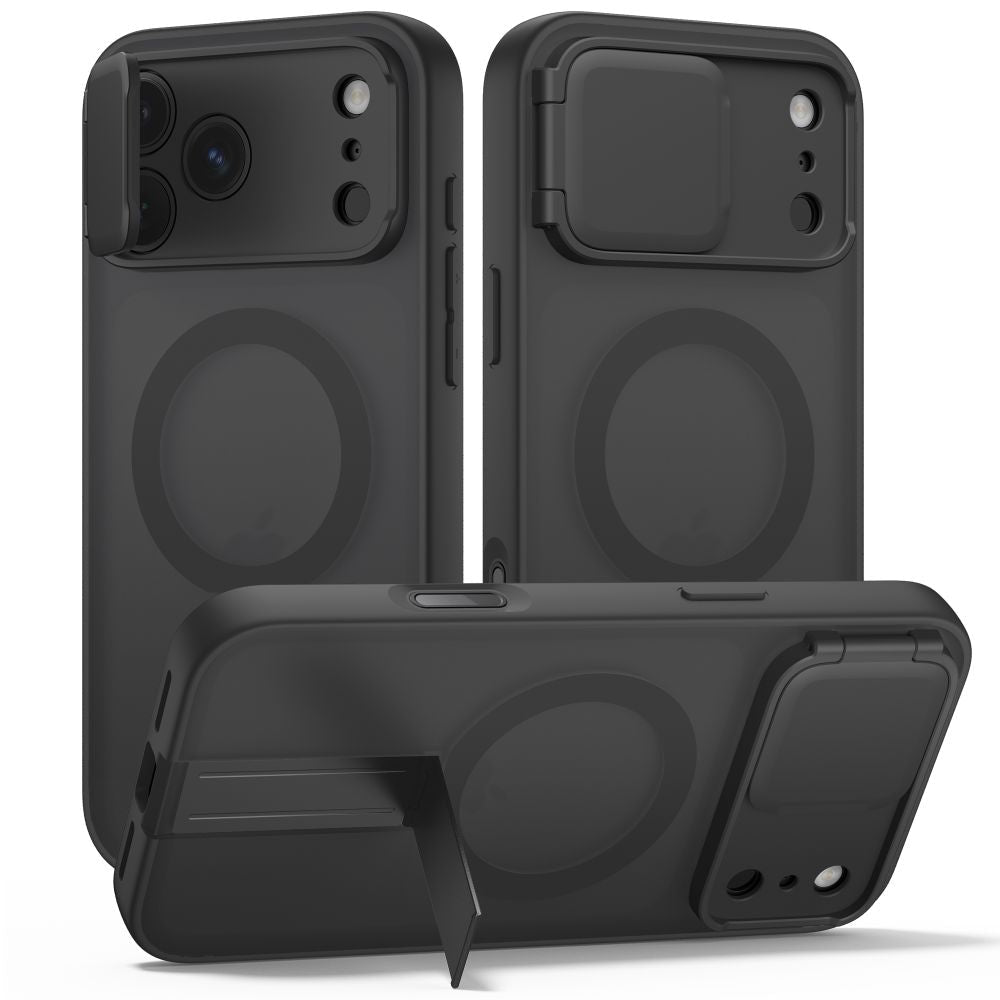 Tech-Protect iPhone 18 Pro Max / iPhone 17 Pro Max - Σκληρή Θήκη MagSafe με Ανοιγόμενο Κάλυμμα Κάμερας και Stand - Kevlar Aura MagSafe - Matte Black
