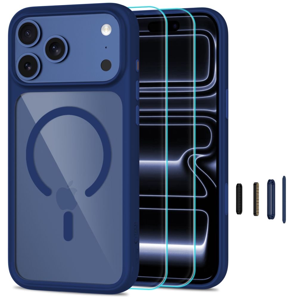 Tech-Protect iPhone 18 Pro Max / iPhone 17 Pro Max - Σκληρή Θήκη με Πλαίσιο Σιλικόνης MagSafe και 2 Αντιχαρακτικά Γυαλιά Οθόνης - MagOne CC - Deep Blue / Clear