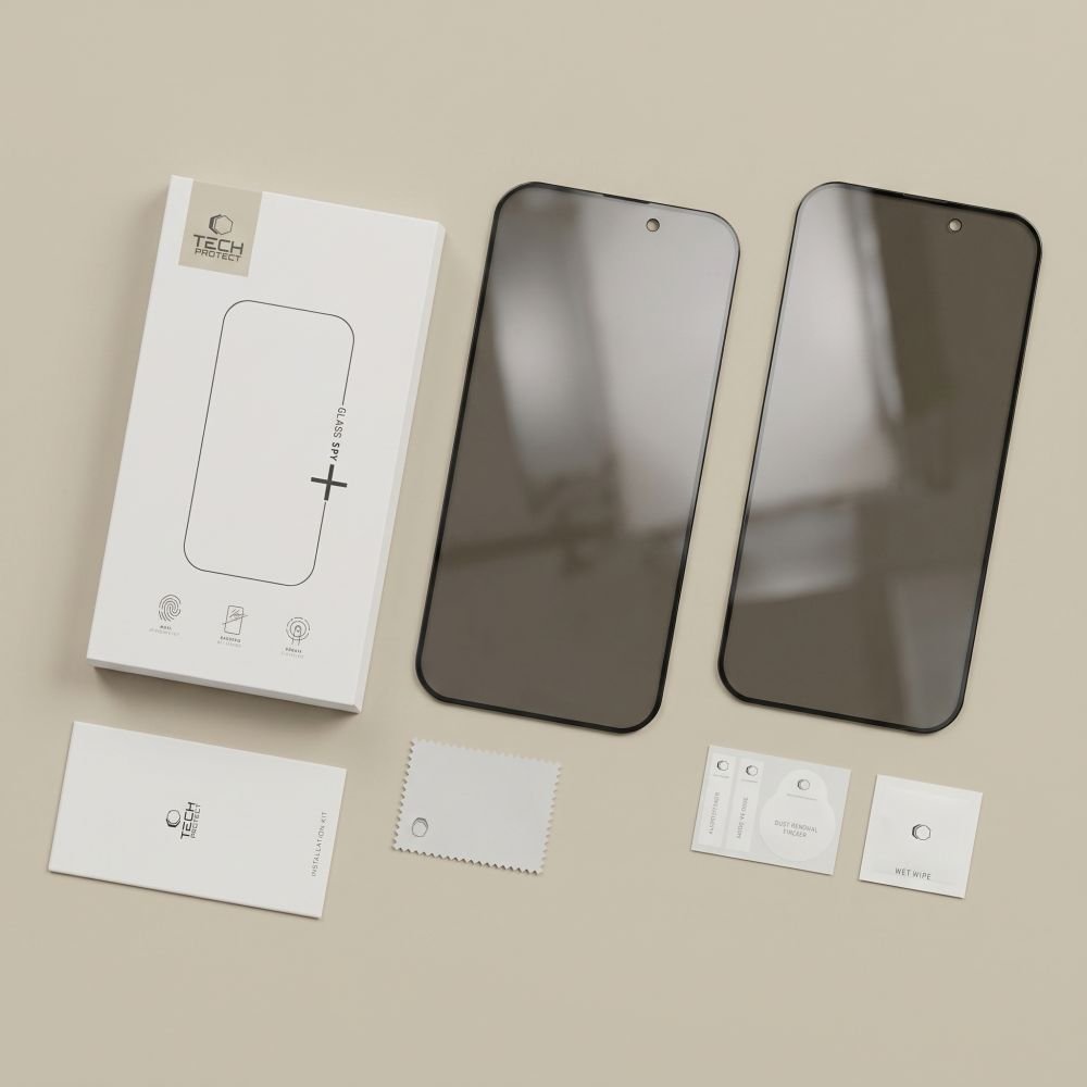 Tech-Protect iPhone 18 Pro - Σετ με 2 Full Screen Αντιχαρακτικά Γυαλιά Οθόνης - Glass Spy Plus - Privacy