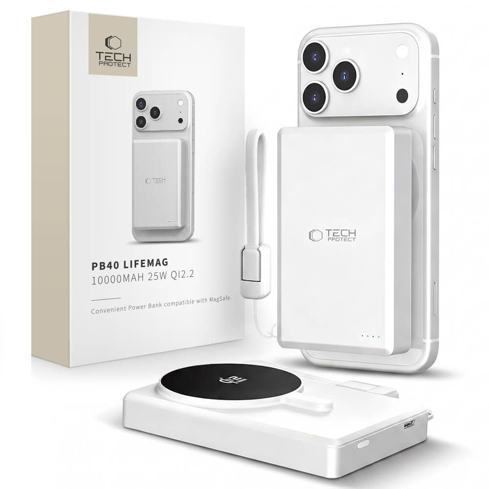Tech-Protect Μαγνητικό PowerBank Κινητού 10000 mAh 25W Qi2.2 - PB40 Lifemag MagSafe - White / Silver