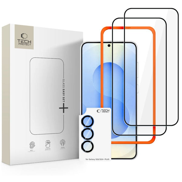 Tech - Protect Samsung Galaxy S26 - Σετ με 2 Αντιχαρακτικά Γυαλιά Οθόνης και 1 Αντιχαρακτικό Γυαλί για την Κάμερα - Easy Set+ - Black