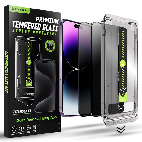 Techsuit iPhone 14 Pro Max - Σετ με 2 Full Screen Αντιχαρακτικά Γυαλιά Οθόνης - TitanGlass FullCover - Privacy