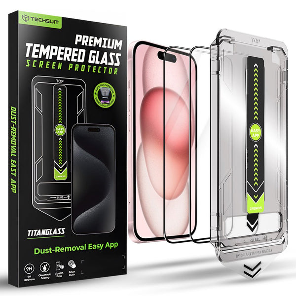 Techsuit iPhone 15 / 16 - Σετ με 2 Full Screen Αντιχαρακτικά Γυαλιά Οθόνης - TitanGlass FullCover - Black