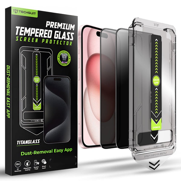 Techsuit iPhone 15 / 16 - Σετ με 2 Full Screen Αντιχαρακτικά Γυαλιά Οθόνης - TitanGlass FullCover - Privacy