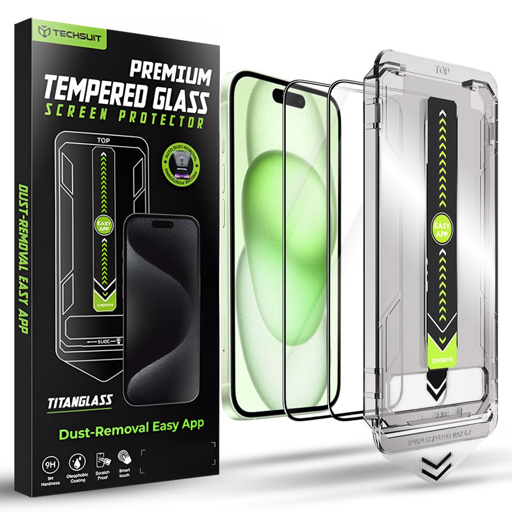 Techsuit iPhone 15 Plus / 16 Plus - Σετ με 2 Full Screen Αντιχαρακτικά Γυαλιά Οθόνης - TitanGlass FullCover - Black