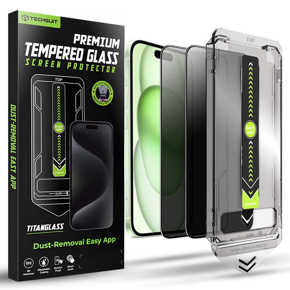 Techsuit iPhone 15 Plus / iPhone 16 Plus - Σετ με 2 Full Screen Αντιχαρακτικά Γυαλιά Οθόνης - TitanGlass FullCover - Privacy