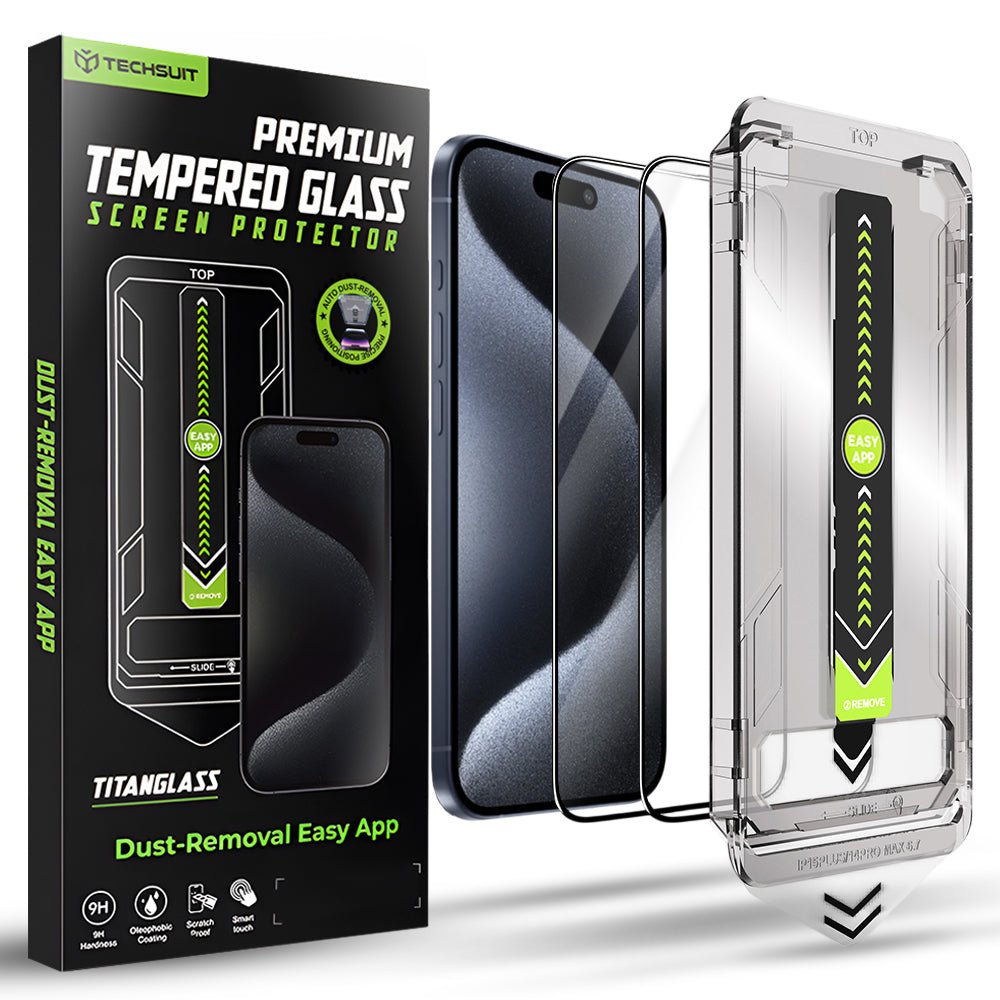 Techsuit iPhone 15 Pro - Σετ με 2 Full Screen Αντιχαρακτικά Γυαλιά Οθόνης - TitanGlass FullCover - Black