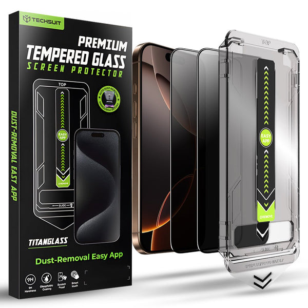 Techsuit iPhone 16 Pro / iPhone 17 - Σετ με 2 Full Screen Αντιχαρακτικά Γυαλιά Οθόνης - TitanGlass FullCover - Privacy