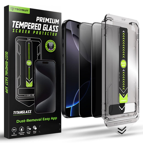 Techsuit iPhone 16 Pro Max - Σετ με 2 Full Screen Αντιχαρακτικά Γυαλιά Οθόνης - TitanGlass FullCover - Privacy