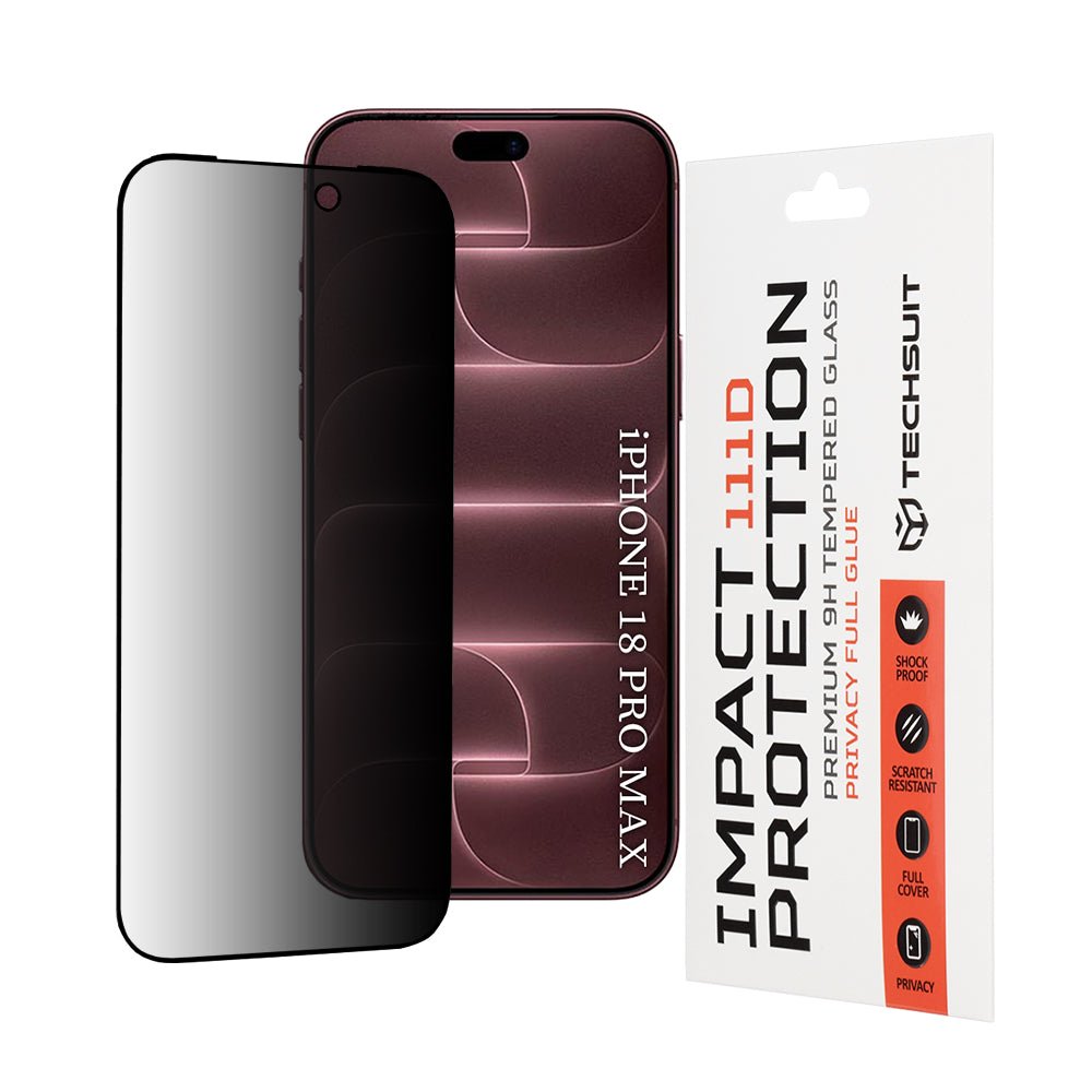 Techsuit iPhone 18 Pro Max - Full Screen Full Glue Tempered Glass Αντιχαρακτικό Γυαλί Οθόνης 9H 0.33mm 111D Privacy - Black