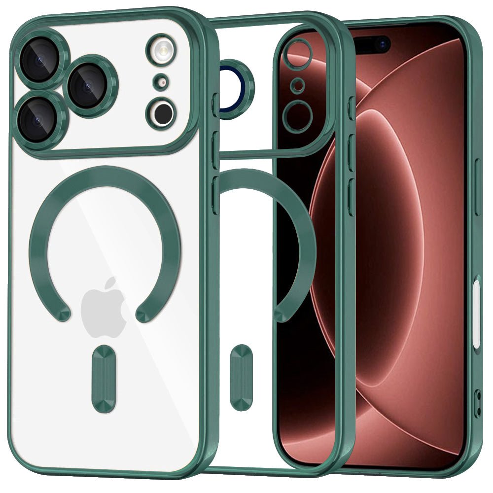 Techsuit iPhone 18 Pro Max / iPhone 17 Pro Max - Θήκη Σιλικόνης με MagSafe - Luxury Crystal - Deep Green / Clear
