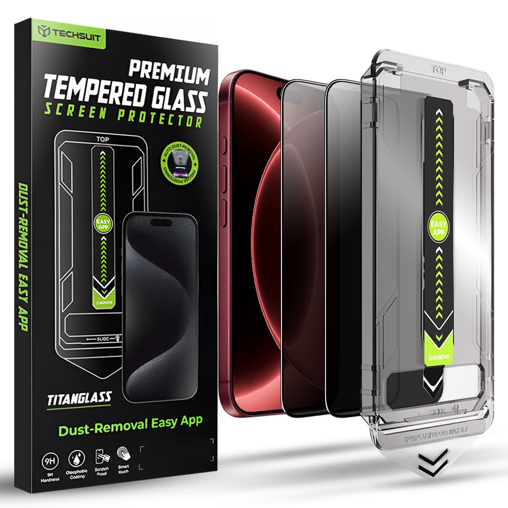 Techsuit iPhone 18 Pro Max - Σετ με 2 Full Screen Αντιχαρακτικά Γυαλιά Οθόνης - TitanGlass FullCover - Privacy