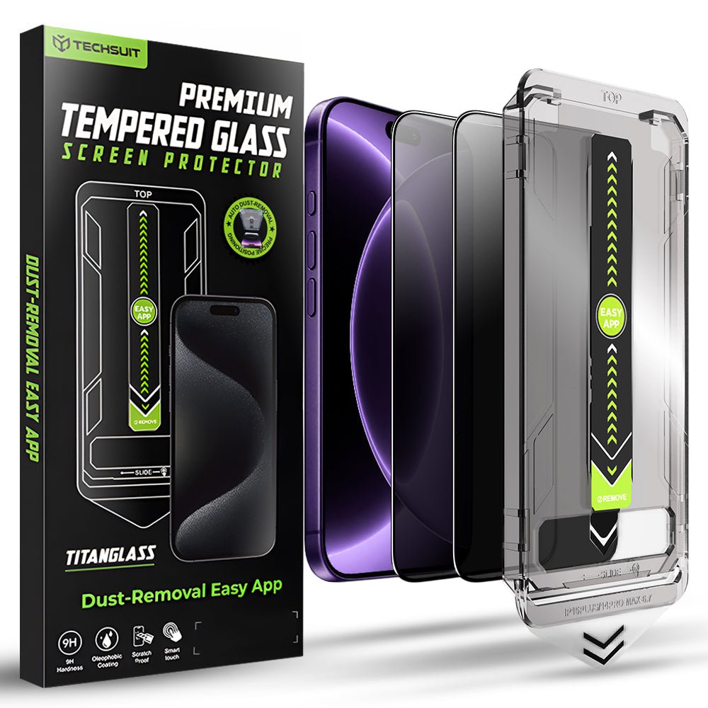 Techsuit iPhone 18 Pro - Σετ με 2 Full Screen Αντιχαρακτικά Γυαλιά Οθόνης - TitanGlass FullCover - Privacy