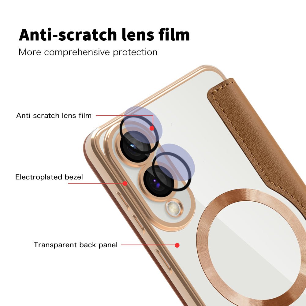 Techsuit Samsung Galaxy S25 Edge - Θήκη Βιβλίο με MagSafe με Υποδοχές Καρτών και RFID Προστασία - SmartMag Book Case - Brown