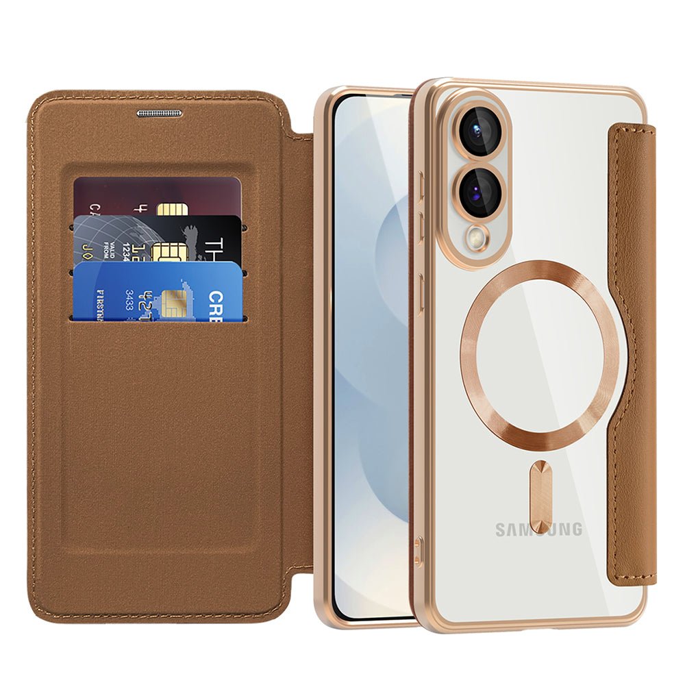 Techsuit Samsung Galaxy S25 Edge - Θήκη Βιβλίο με MagSafe με Υποδοχές Καρτών και RFID Προστασία - SmartMag Book Case - Brown